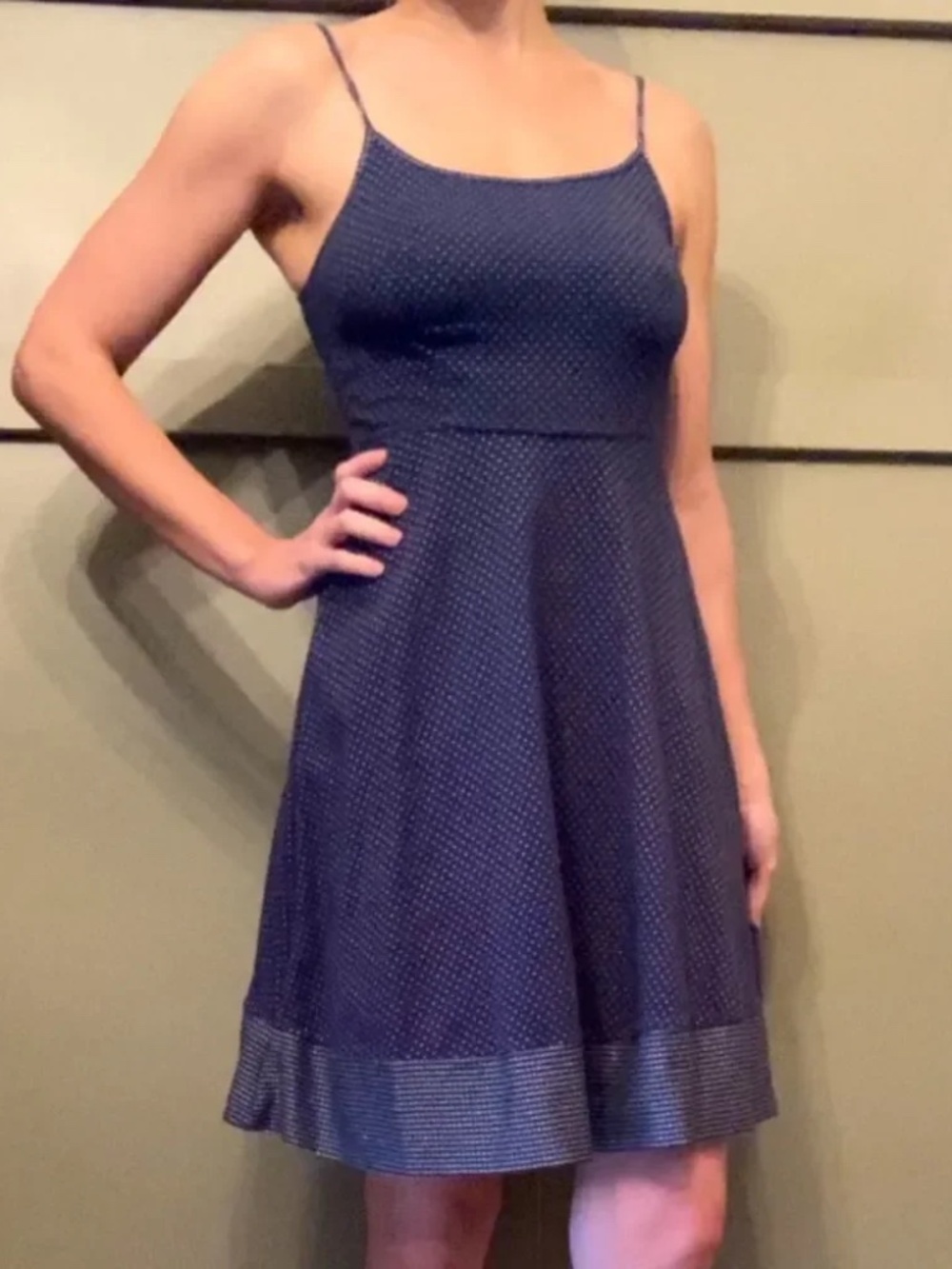 Modcloth Polka Dot Stretch Knit Spaghetti Strap Dress Navy Size XS